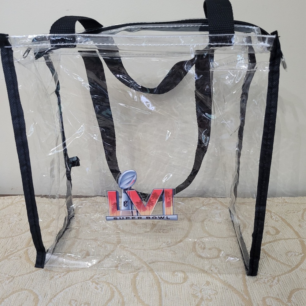 Little Earth NFL Super Bowl LVI Clear Stadium Tote Bag Zip 12x12x6 Black Trim